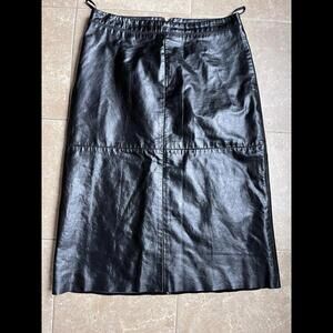 Vintage Gap Sz 8 Skirt Midi 100% Genuine Leather Black Y2k